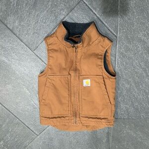 EUC CARHARTT BOYS' CANVAS SHERPA LINED VEST 4-5